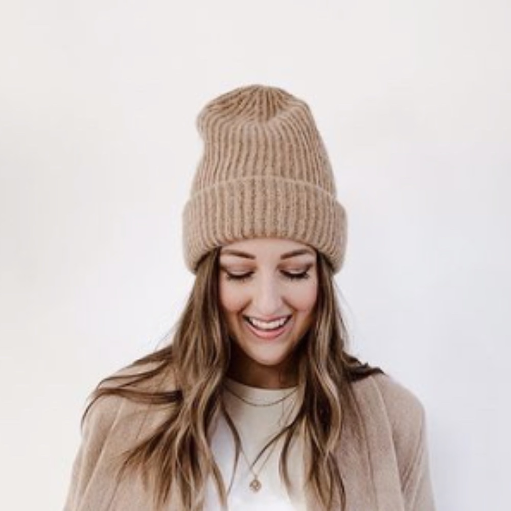 Elizabeth Suzann Classic Rib Beanie Hat Climate Beneficial Wool Solid Fawn Tan